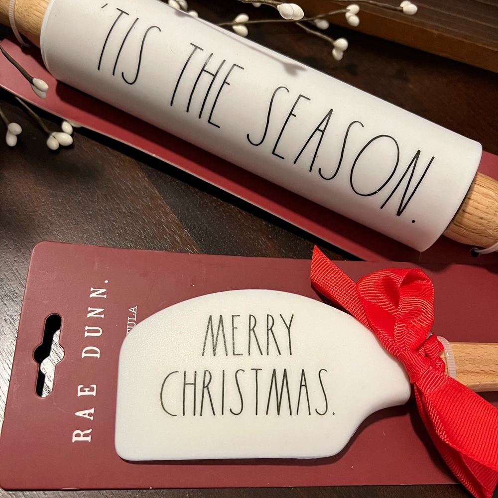 Rae Dunn holiday Christmas rolling pin and spatula set NWT